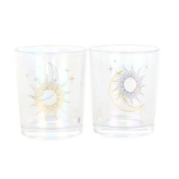 Iridescent Sun & Moon Votive Candle Holders - Gold Foil, Color-Shift Glow - thumbnail 3