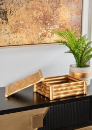 Orsina Hiba Large Gold Finish Bamboo Effect Trinket Box - thumbnail 4