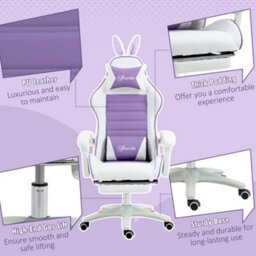 Vinsetto Racing Style Gaming Chair With Footrest Removable Rabbit Ears, Purple - thumbnail 8