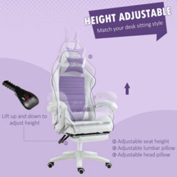 Vinsetto Racing Style Gaming Chair With Footrest Removable Rabbit Ears, Purple - thumbnail 5