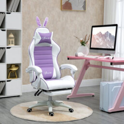 Vinsetto Racing Style Gaming Chair With Footrest Removable Rabbit Ears, Purple