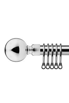 16-19mm Sphere Extendable Metal Curtain Pole Set Chrome 120-210Cm