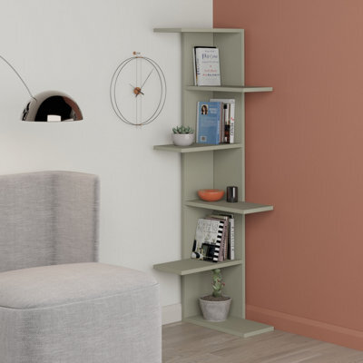 Decortie Saso Modern Corner Bookcase Shelving Unit Display Unit Ash Green Medium 141(H)Cm - image 1