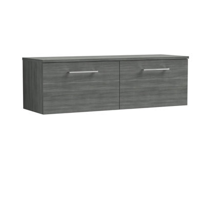 Balterley Bramshall Contemporary Bathroom Wall Hung 2-Drawer Vanity Unit With Worktop, Anthracite Woodgrain, 1200mm - image 1
