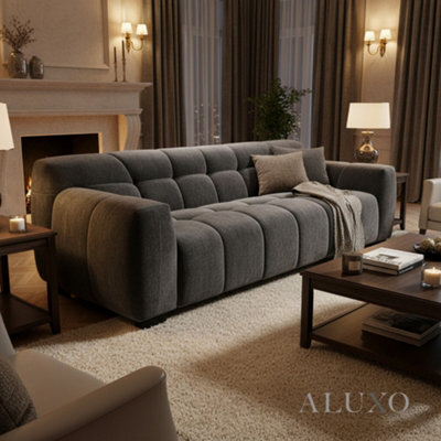 Aluxo Harlem 3 Seater Boucle Sofa Chocolate Velvet Deep Stitch 5 Year Warranty