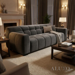 Aluxo Harlem 3 Seater Boucle Sofa Chocolate Velvet Deep Stitch 5 Year Warranty