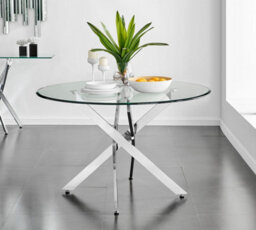 Furniturebox Novara Clear Tempered Glass 120Cm Round Dining Table With Chrome Starburst Legs & 6 Mustard Milan Faux Leather Chairs - thumbnail 5