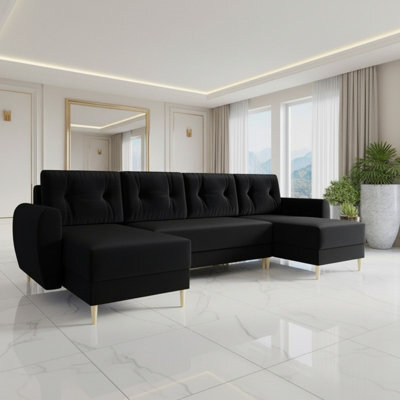Palermo U Corner Sofa Bed With Storage Black Upholstery Spacious Design Sprung Cushioning - image 1