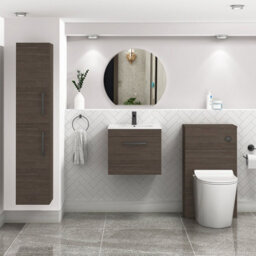 Royal Bathrooms Turin Grey Elm 500mm Wall Hung Vanity Unit 1 Drawer With Minimalist Basin Sink & Matt Black Handles - thumbnail 4