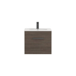 Royal Bathrooms Turin Grey Elm 500mm Wall Hung Vanity Unit 1 Drawer With Minimalist Basin Sink & Matt Black Handles - thumbnail 6