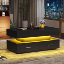 Abrihome Hydraulic Lift Top Coffee Table, Led Coffee Tables With Storage, Coffee Table With 2 Drawers & Led Light, Black - thumbnail 8