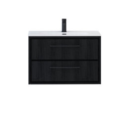 Royal Bathrooms Livora 800mm Black Woodgrain Wall Hung Bathroom Vanity Unit 2 Drawer With Ceramic Basin & Matt Black Handle - thumbnail 5