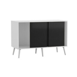 Urbn-Living Urbnliving 3-Door Sliding Cabinet Sideboard White Carcass With Black Doors Storage Organiser Home Cupboard White Wooden Legs - thumbnail 5