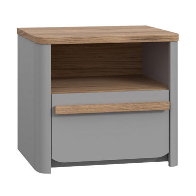FWSTYLE Surfinio Grey 1 Drawer 1 Open Shelf Bedside Cabinet - image 1