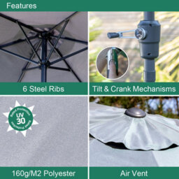 Gardenkraft 14730 2.7M Grey Outdoor Garden Parasol - thumbnail 3