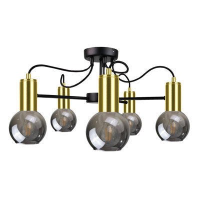 Luminosa Lighting Luminosa Liv Multi Arm Semi Flush Ceiling Light Black, Gold, 60Cm, 5X E27