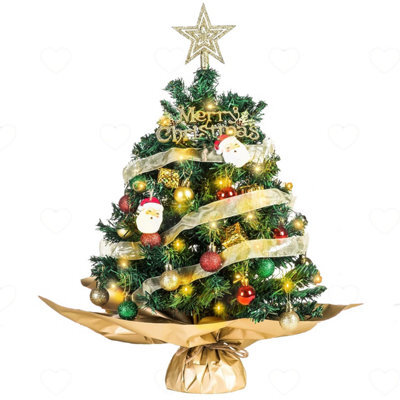 Amorly 60Cm Small Christmas Tree With Led Lights, Tabletop Desk Tree With Star Topper Hanging Ornaments, Festive Holiday Decoration - image 1