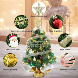 Amorly 60Cm Small Christmas Tree With Led Lights, Tabletop Desk Tree With Star Topper Hanging Ornaments, Festive Holiday Decoration - thumbnail 4