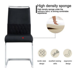 Modern Dining Chairs Set Of 2, Backrest Made Of Pu Faux Leather And Linen, High Back Padded Side Chair, Black - thumbnail 3