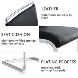 Modern Dining Chairs Set Of 2, Backrest Made Of Pu Faux Leather And Linen, High Back Padded Side Chair, Black - thumbnail 4