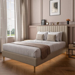 X Rocker Xr Living Maisie Velvet Bed Frame With Under Frame Led Lights - Double - Natural Stone - thumbnail 1