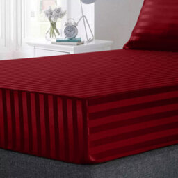 Ameha Stripe Fitted Sheet 40 Cm Deep Pocket- Hypoallergenic Easy Care Red Bed Sheets Uk Single Bedsheet(90X190Cm) - thumbnail 3