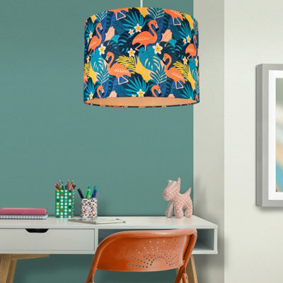 Printed Multicoloured Flamingo Cylinder Lamp Shade (D)30Cm - image 1