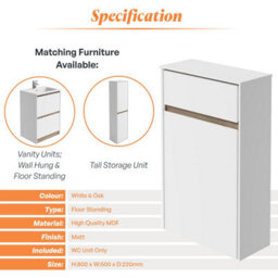 Plum&clay Norton White & Oak Back To Wall Toilet Wc Unit Bathroom Furniture - thumbnail 5