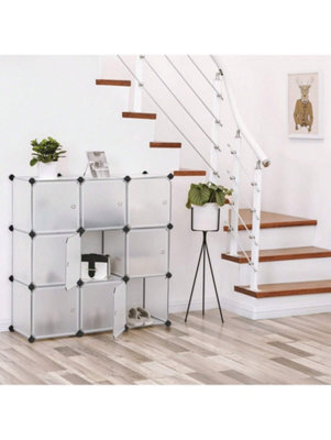 Songmics 9-Cube Storage Organiser Unit, Plastic Closet With Doors, Modular Cabinet For Clothes, Shoes,toys,books, Easy To Assemble