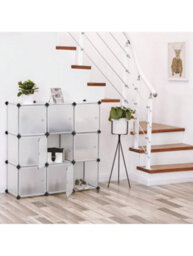 Songmics 9-Cube Storage Organiser Unit, Plastic Closet With Doors, Modular Cabinet For Clothes, Shoes,toys,books, Easy To Assemble - thumbnail 1