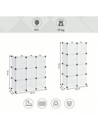 Songmics 9-Cube Storage Organiser Unit, Plastic Closet With Doors, Modular Cabinet For Clothes, Shoes,toys,books, Easy To Assemble - thumbnail 3