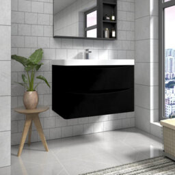 Sundaze 800mm Matt Black 2 Drawer Wall Hung Vanity Bathroom Cabinet & Basin Set - thumbnail 1