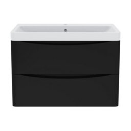 Sundaze 800mm Matt Black 2 Drawer Wall Hung Vanity Bathroom Cabinet & Basin Set - thumbnail 2