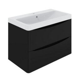 Sundaze 800mm Matt Black 2 Drawer Wall Hung Vanity Bathroom Cabinet & Basin Set - thumbnail 3