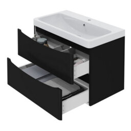 Sundaze 800mm Matt Black 2 Drawer Wall Hung Vanity Bathroom Cabinet & Basin Set - thumbnail 4