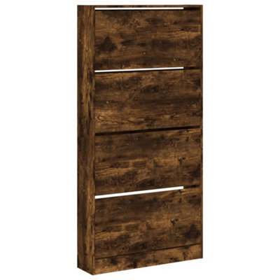 Berkfield Modern Shoe Cabinet With 4 Flip-Drawers Smoked Oak 80X21X163.5 Cm