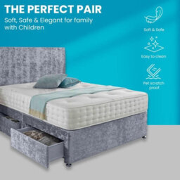 Dining Tables Classic Premium Fabric Divan Bed , 2 Drawers (Same Side) - King - Steel Crushed Velvet - thumbnail 2