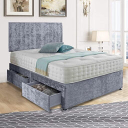 Dining Tables Classic Premium Fabric Divan Bed , 2 Drawers (Same Side) - King - Steel Crushed Velvet - thumbnail 4