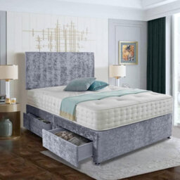 Dining Tables Classic Premium Fabric Divan Bed , 2 Drawers (Same Side) - King - Steel Crushed Velvet - thumbnail 5