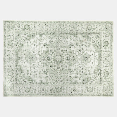 Ohs Vintage Print Washable Rug Non Slip Floor Carpet Mat Runners, Green - 120 X 170Cm - image 1
