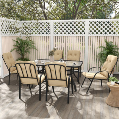 Outsunny 7 Pcs Garden Dining Set W/ Umbrella Hole & Cushion, Beige - image 1