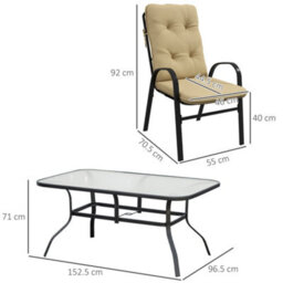 Outsunny 7 Pcs Garden Dining Set W/ Umbrella Hole & Cushion, Beige - thumbnail 3