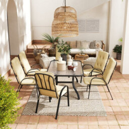 Outsunny 7 Pcs Garden Dining Set W/ Umbrella Hole & Cushion, Beige - thumbnail 7