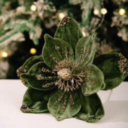 Amorly 26Cm Christmas Artificial Glitter Poinsettia Flowers, Green Xmas Flowers Wedding Christmas Tree Decorations New Year Ornaments - thumbnail 7