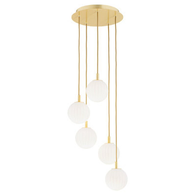 Luminosa Lighting Luminosa Paloma Cluster Pendant Ceiling 5 Light Opal Matt (Fluted), Brushed Brass - image 1
