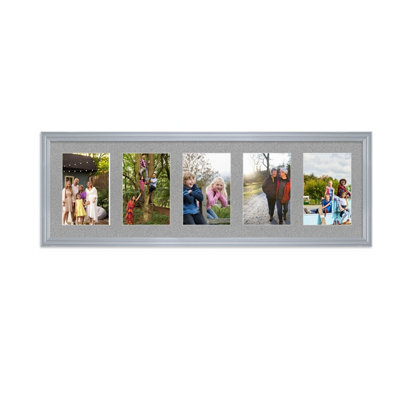 AK Frames 26X8 Silver Classic Multi Photo Frame With Silver Mount - Holds 5 Apertures (5X) 6X4 Photos - image 1