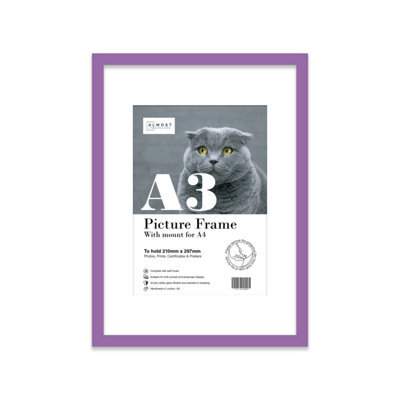 A3 Purple Picture Frame With Mount For A4 (21 X 29.7Cm -8.3 X 11.7In) Poster, Photo, Artwork, Or Print. - image 1