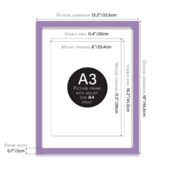 A3 Purple Picture Frame With Mount For A4 (21 X 29.7Cm -8.3 X 11.7In) Poster, Photo, Artwork, Or Print. - thumbnail 2
