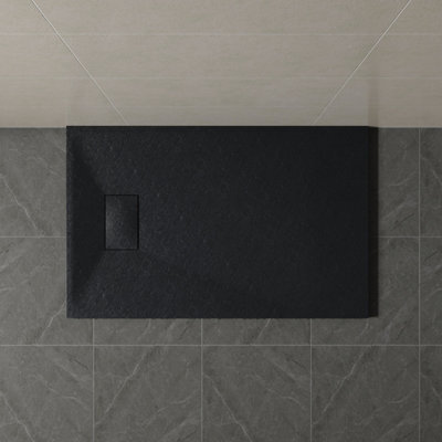 Sundaze 1200 X 700mm Smc Black Rectangle Slate Effect Bathroom Shower Tray - image 1