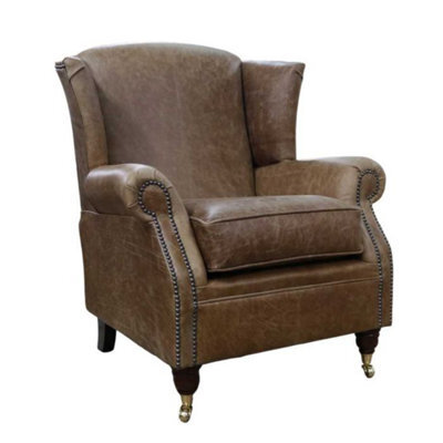 Southwold Chesterfield Fireside High Back Armchair Cracked Wax Tan Leather In Stock - image 1